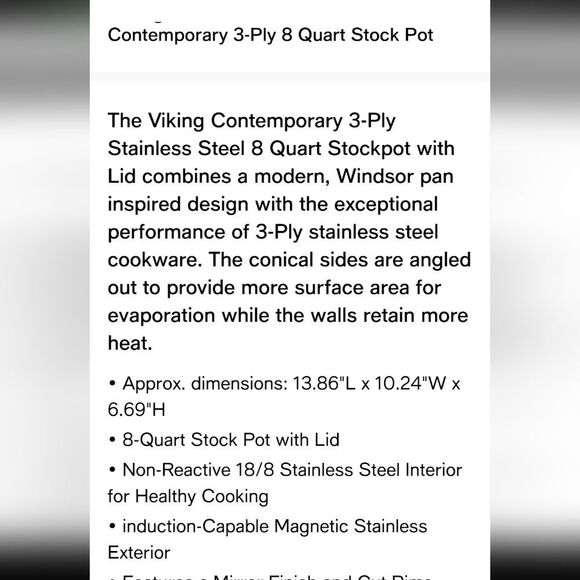 Viking Contemporary 3-Ply 8QT Stockpot w/Lid - Picture 6 of 10